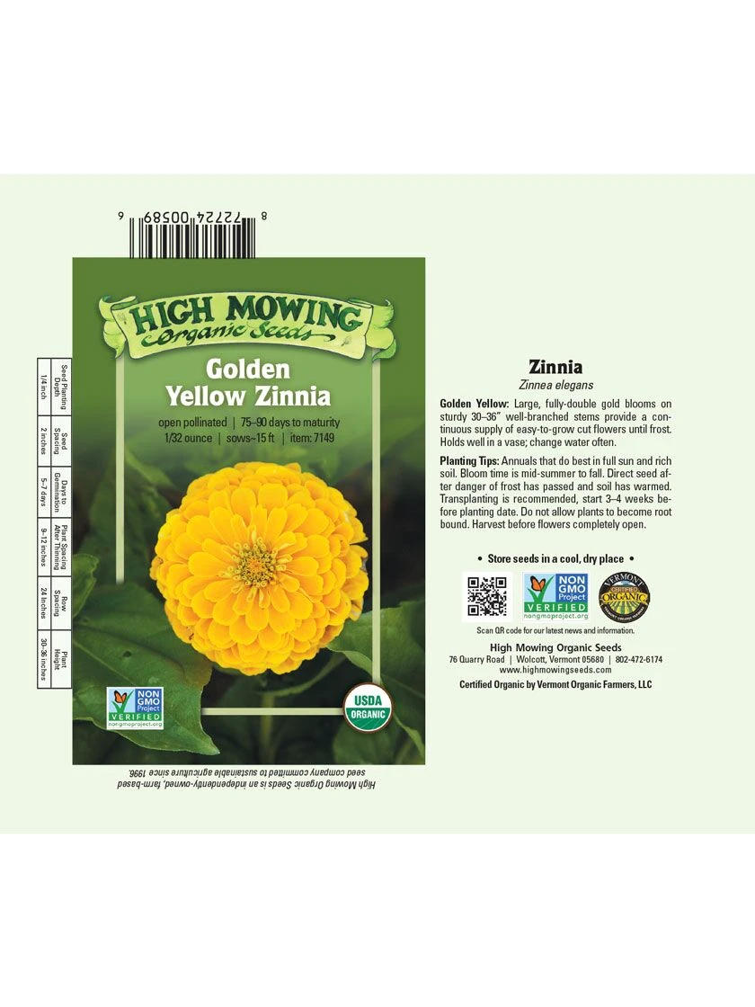 Golden Yellow Zinnia Organic Seeds - Image 2